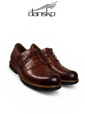 DANSKO JOSH ANTIQUED MAHOGANY LEATHER WATER RESISTANT MENS LACE UP OXFORDS